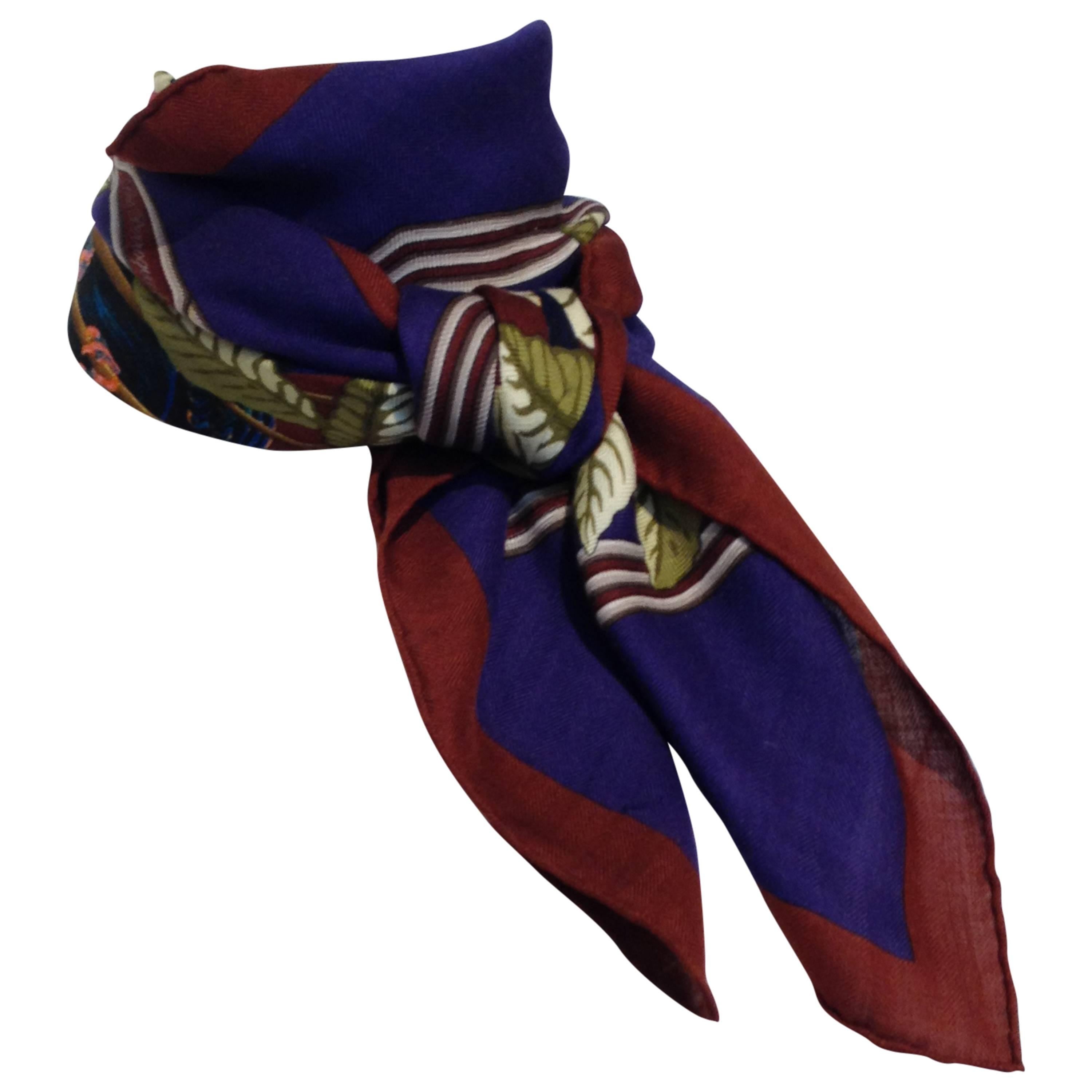 Hermes Cashmere and Silk Les Perroquets Scarf 90cm