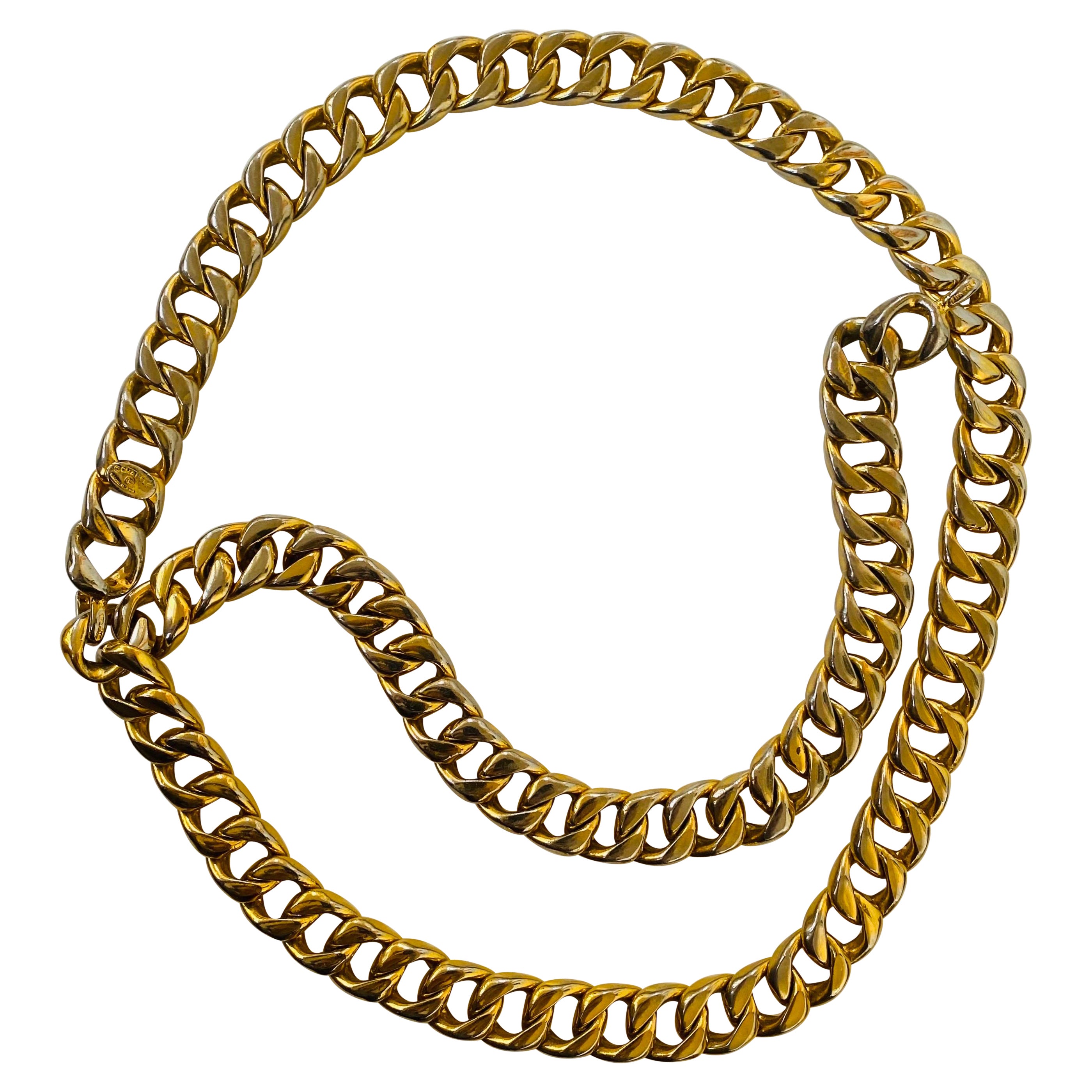 Rare 1993 Chanel Hammered Gold Tone Big Letter Logo Chain Belt at