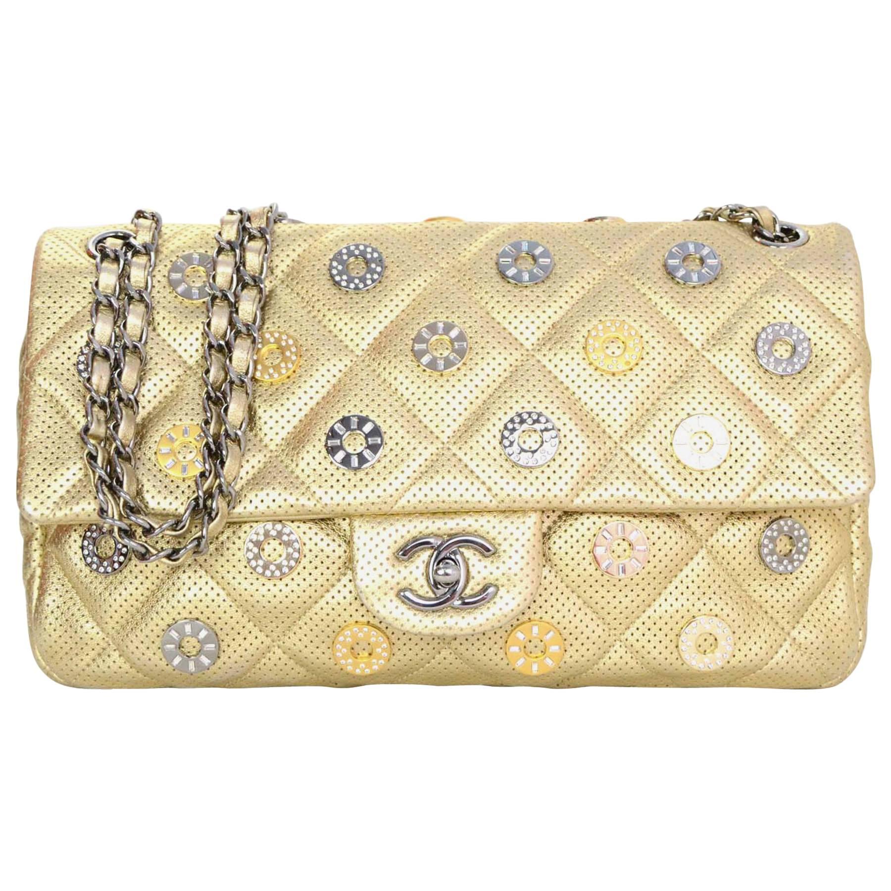 Chanel Gold Quilted CC Medals Jumbo Perforated Lambskin Jumbo Flap Bag rt.$5, 800