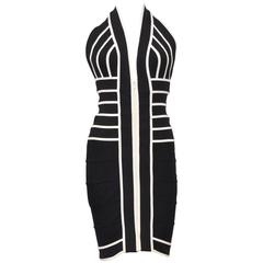 Vintage 1990s Herve Leger Couture sexy black and white bandage halter-neck dress