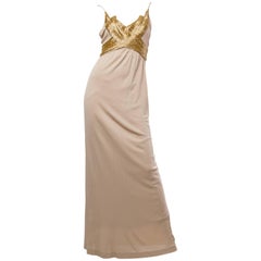Vintage 1970S  Champagne & Gold Silk Jersey Gown