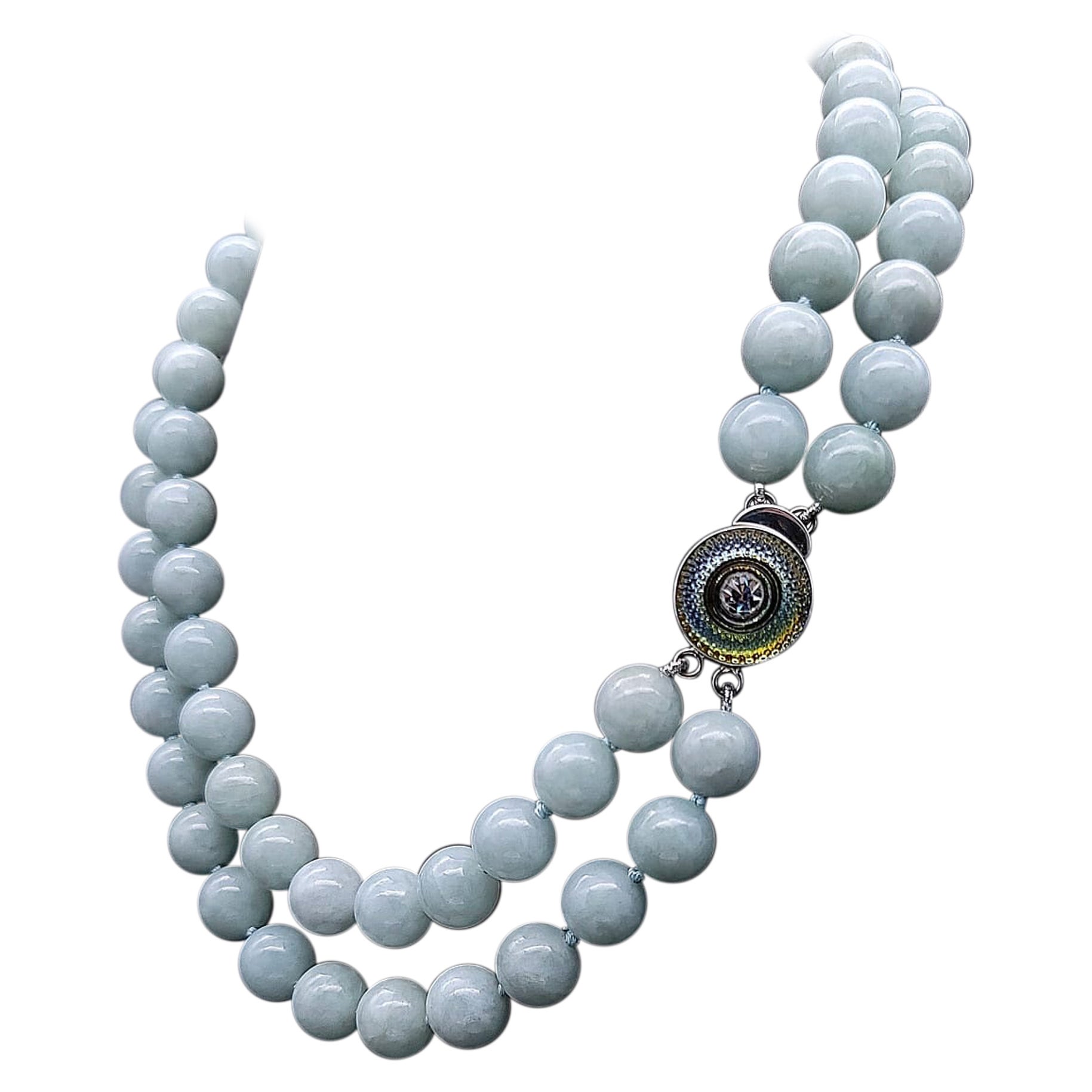 A.Jeschel Elegant matched Burma Jade necklace with a signature clasp. For Sale