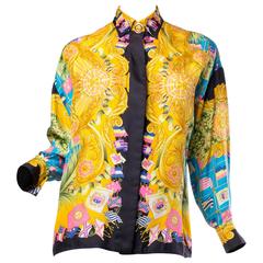 Vintage Gianni Versace Couture Women's Printed Silk Blouse