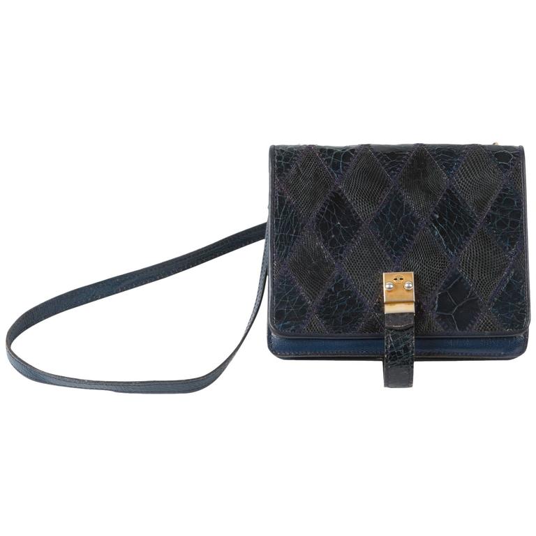 Navy Leather Patches Clutch For Sale at 1stdibs