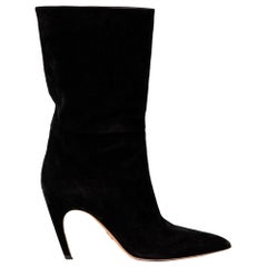 CHRISTIAN DIOR Black Velvet Curved Heel Boots