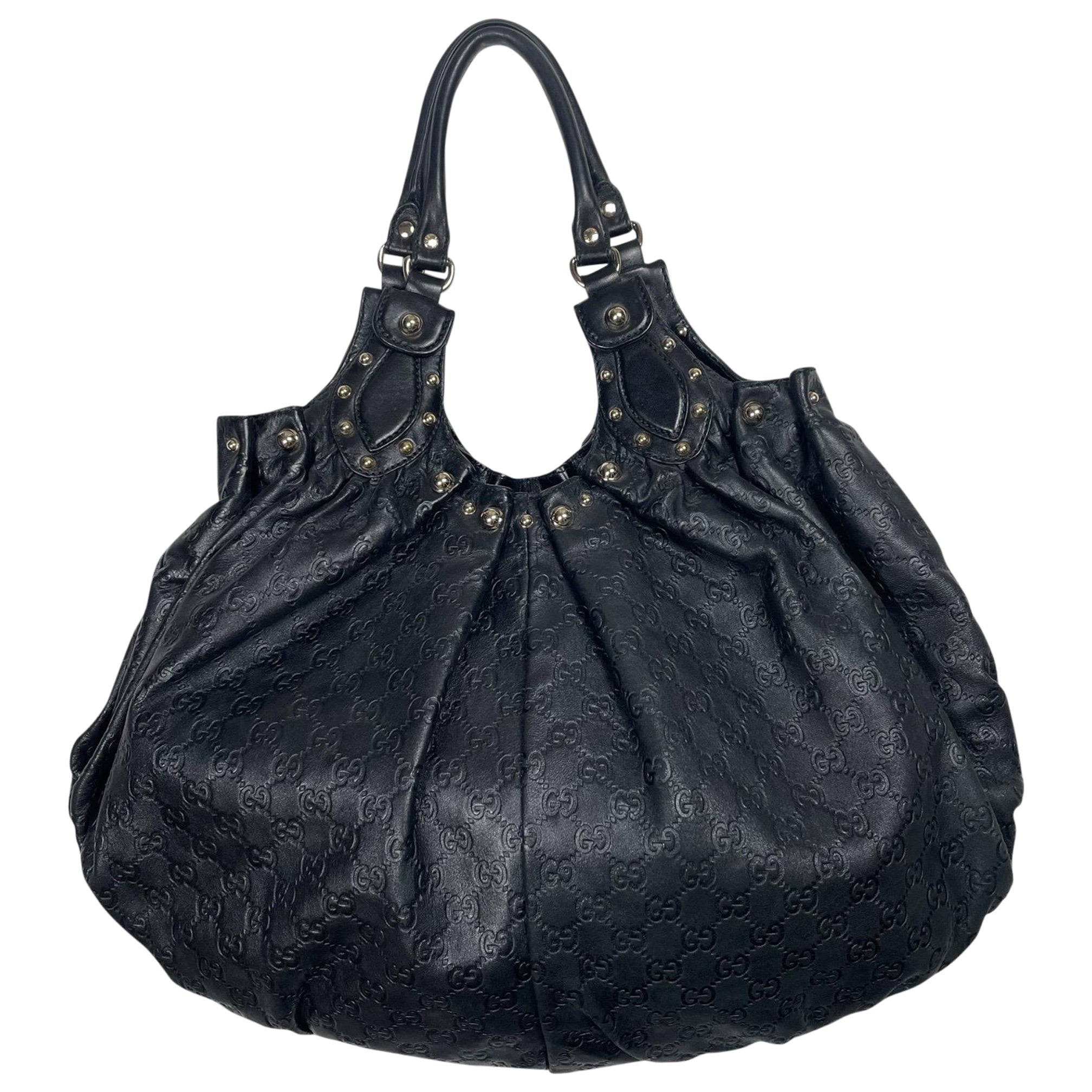 GUCCI Black GG Guccissima Studded Pelham Bag For Sale
