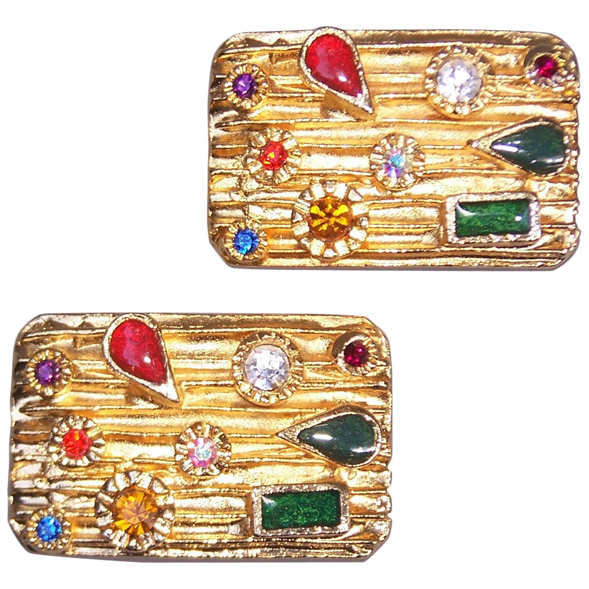 1980
s Musi Bejeweled Gold Tone Shoe Clips