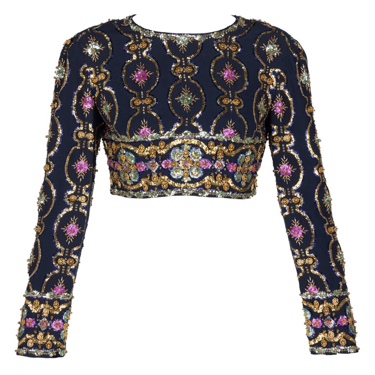 1960s Lanvin by Jules-Francois Crahay Embellished Cropped Top at 1stDibs
