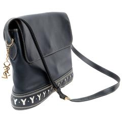 1990s Saint Laurent Iconic Navy Leather Shoulder Bag 1