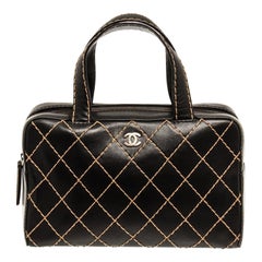 Chanel Black Leather Wild Stitch Tote Handbag