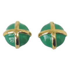 Vermeil Green Vintage Clip On Earrings, 1980s