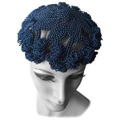 Bes-Ben NavyBlue Beaded Hat 1959 8
