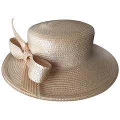 Frank Olive for Saks Fifth Avenue 1980's Straw Boater with Bow 3