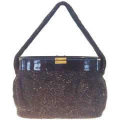 Art Deco Black aurorealis beaded bag with lucite top