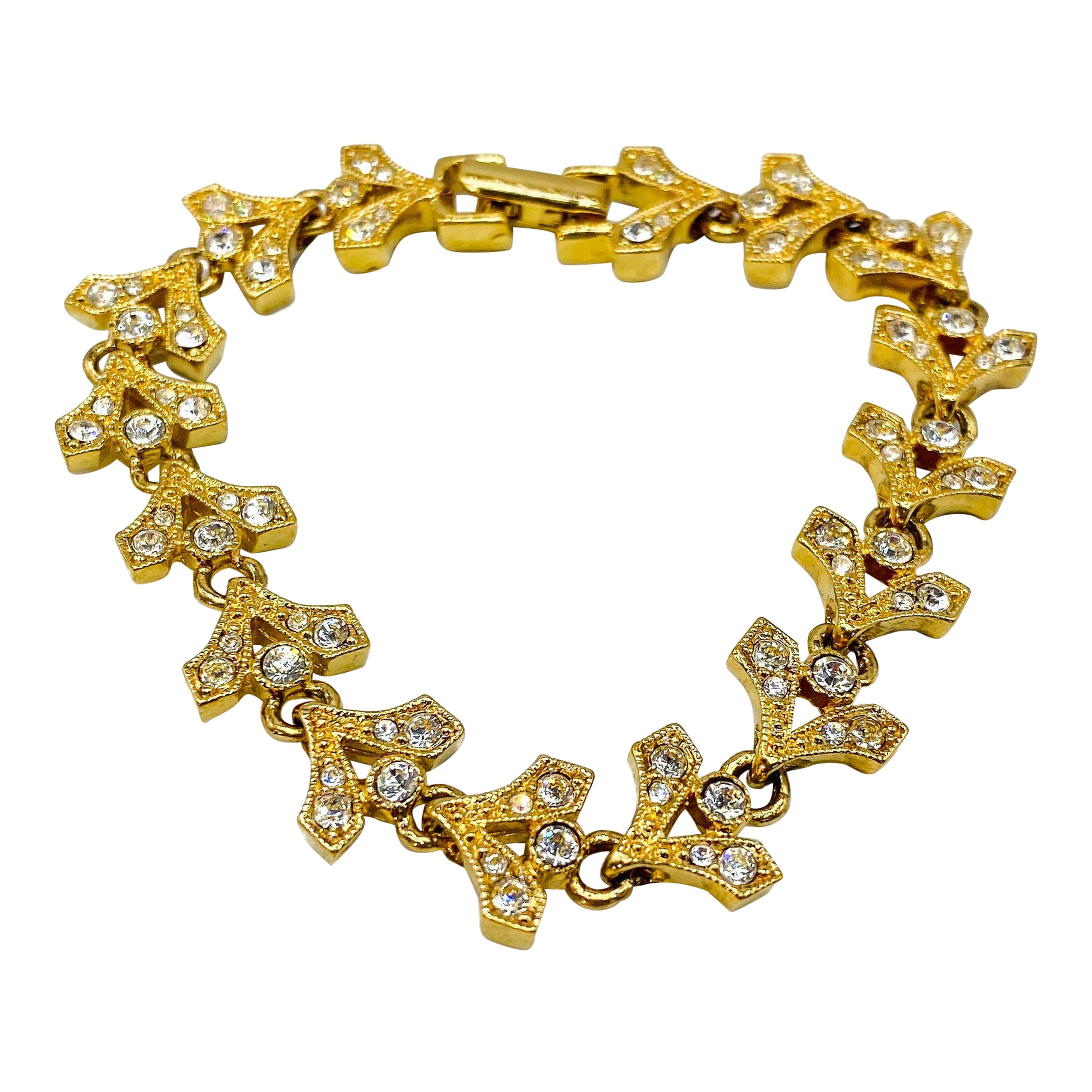 Vintage Napier Bracelet in in Gold Plated Metal and Crystal, 1980s