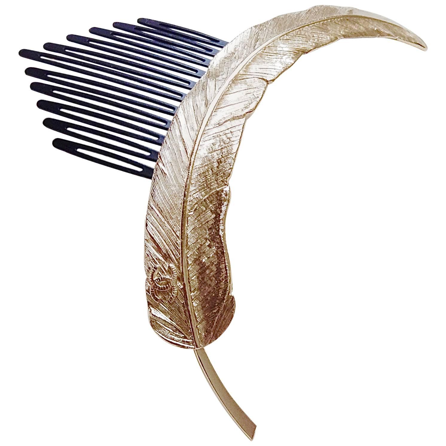  Chanel ✿*ﾟ08A Feather 20 CM Long Runway Head Jewel Hair brooch Ornament For Sale