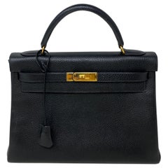 Hermes Black Kelly 32 Bag 