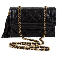 Chanel Schwarze Abendtasche aus Eidechse mit Quaste