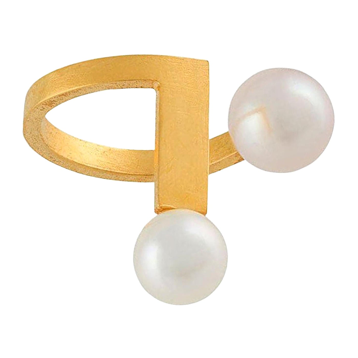 Pearl Sterling Silver Gold-Plated Structure Curve Ear cuff Earring For Sale