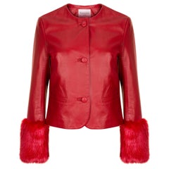 Veste courte Vita de Verheyen en cuir rouge avec fausse fourrure - Taille UK 12