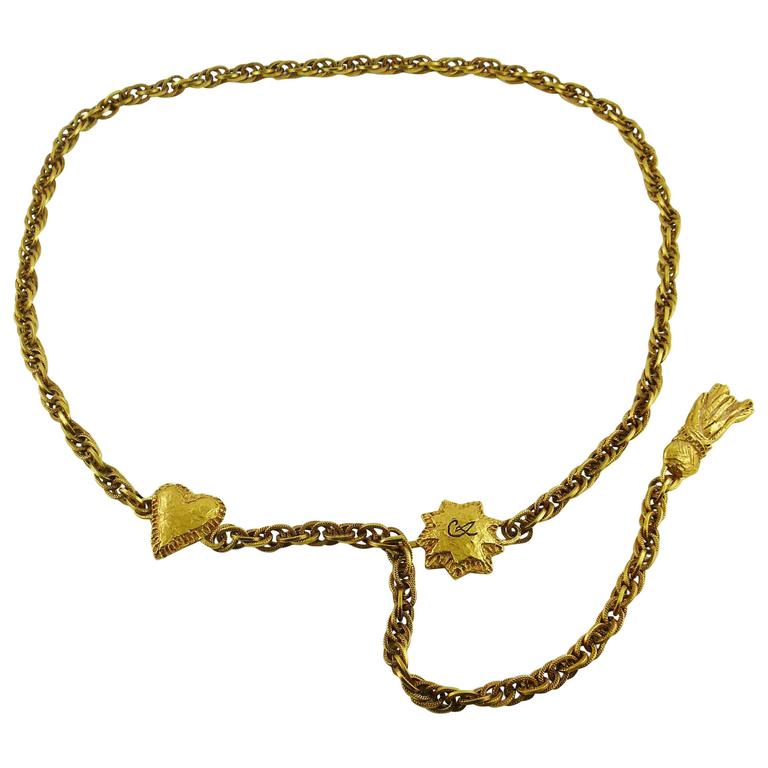 Christian Lacroix Vintage Chain Belt/Necklace Heart, Sun and Tassel at 1stDibs vintage metal