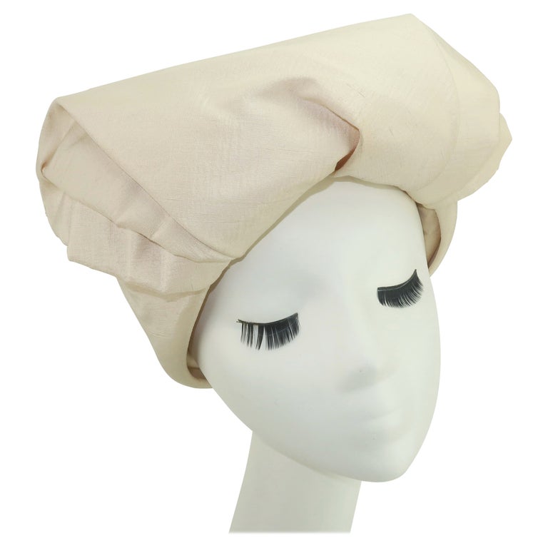 Neiman Marcus Ivory Silk Shantung Turban Style Hat, C.1960 For Sale