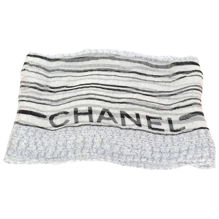 Chanel Black and White Sheer Silk CC Scarf For Sale at 1stDibs