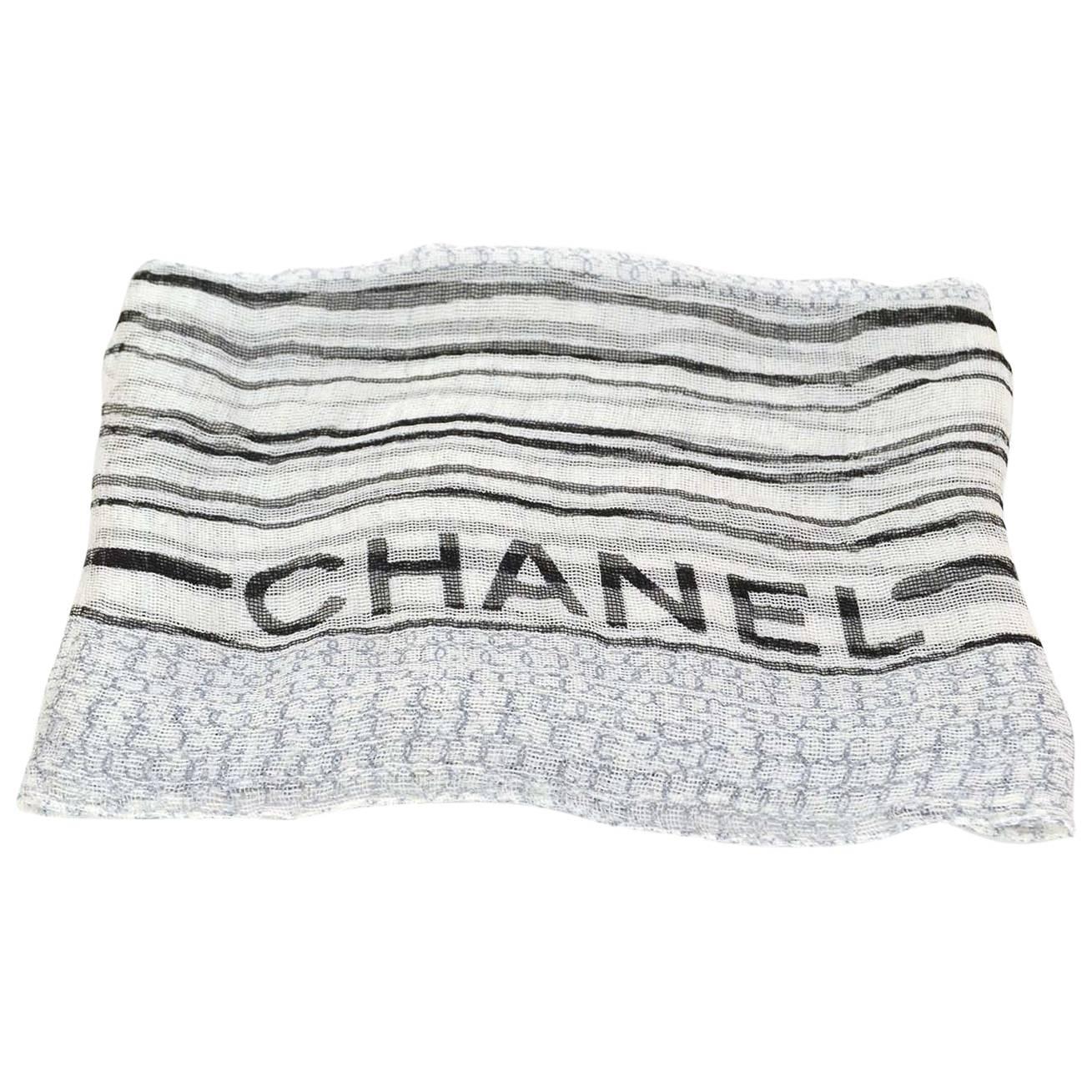 Chanel Black and White Sheer Silk CC Scarf