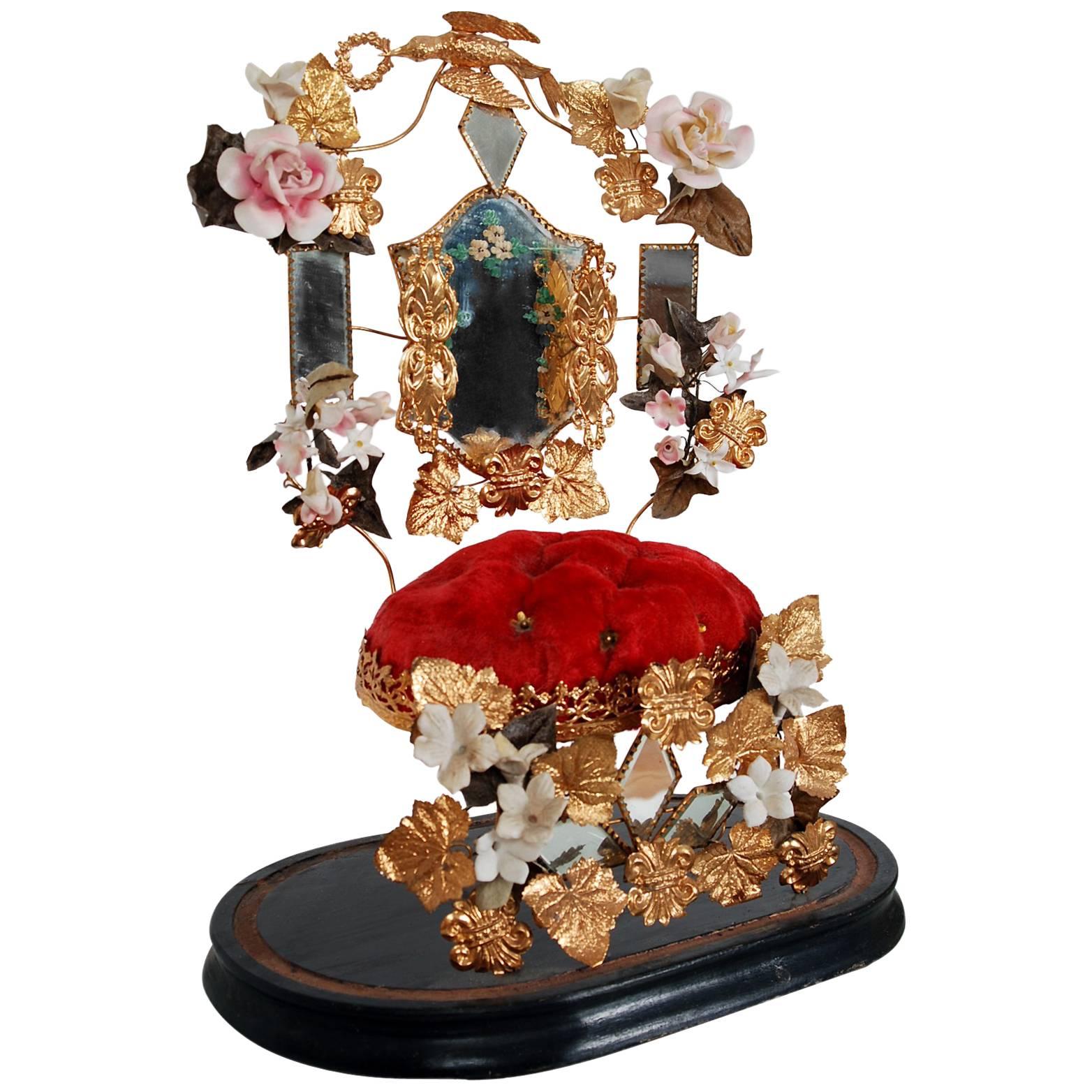 1880's Victorian Antique French Globe Mariee Brass Bridal Tiara Crown Display
