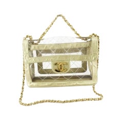 Chanel Clear Quilted Vinyl & Gold Leather Vintage Maxi Chain Shoulder Flap