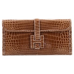 Hermès Vintage Green Crocodile Clutch Gold Hardware, 1962