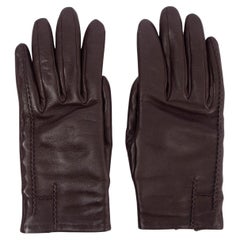 HERMES dark brown leather H LOGO STITCHING Gloves 6.5
