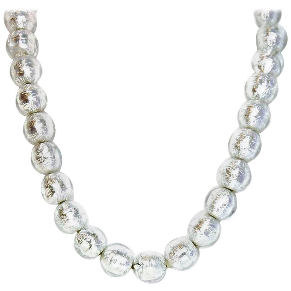 Chanel 2000 Clear Bead & Silver Foil Necklace