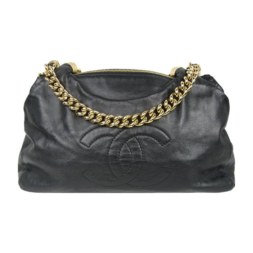 Chanel Black Lambskin Gold Chain Handbag  For Sale
