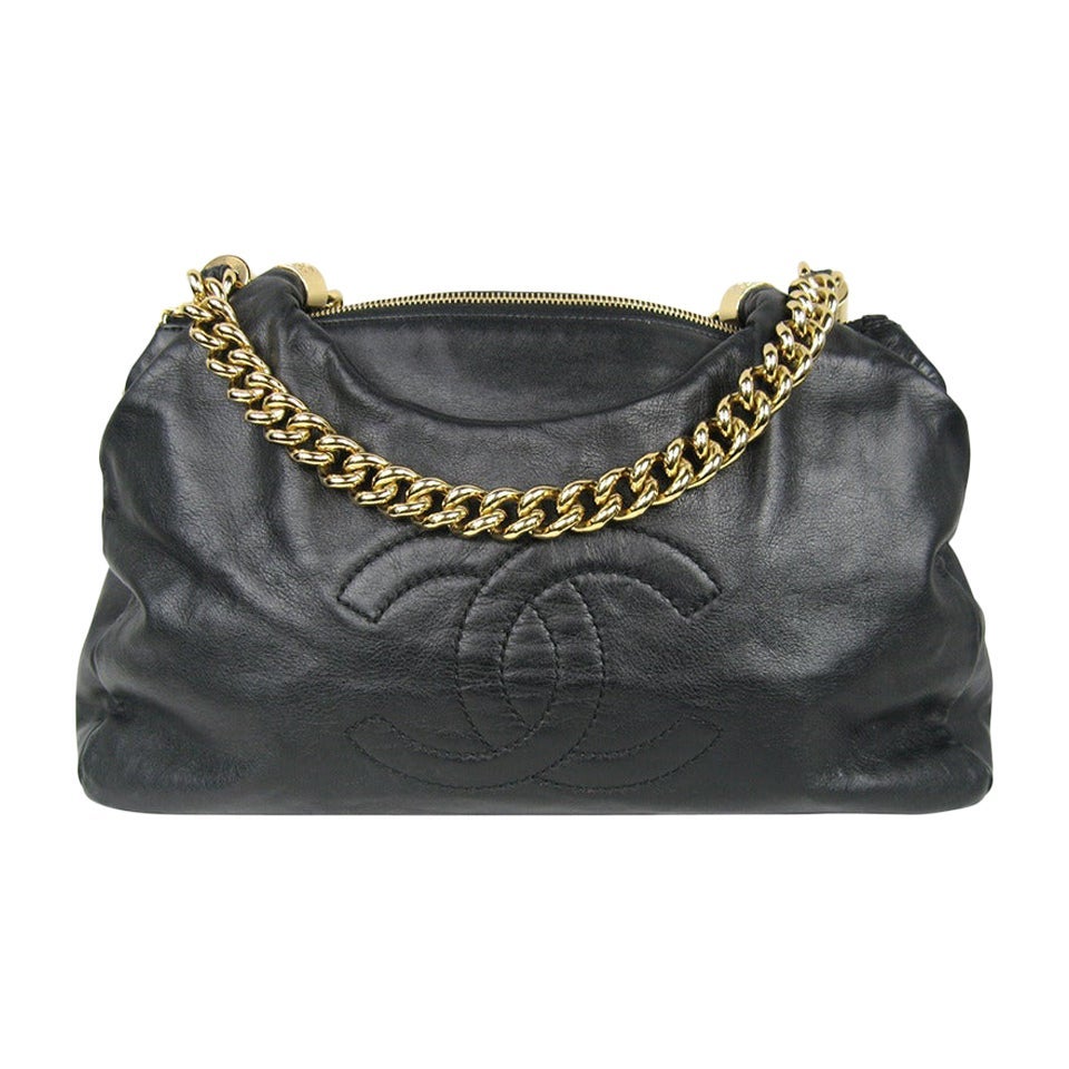 Chanel Black Lambskin Gold Chain Handbag For Sale