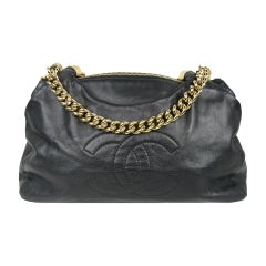 Vintage Chanel Black Lambskin Gold Chain Handbag