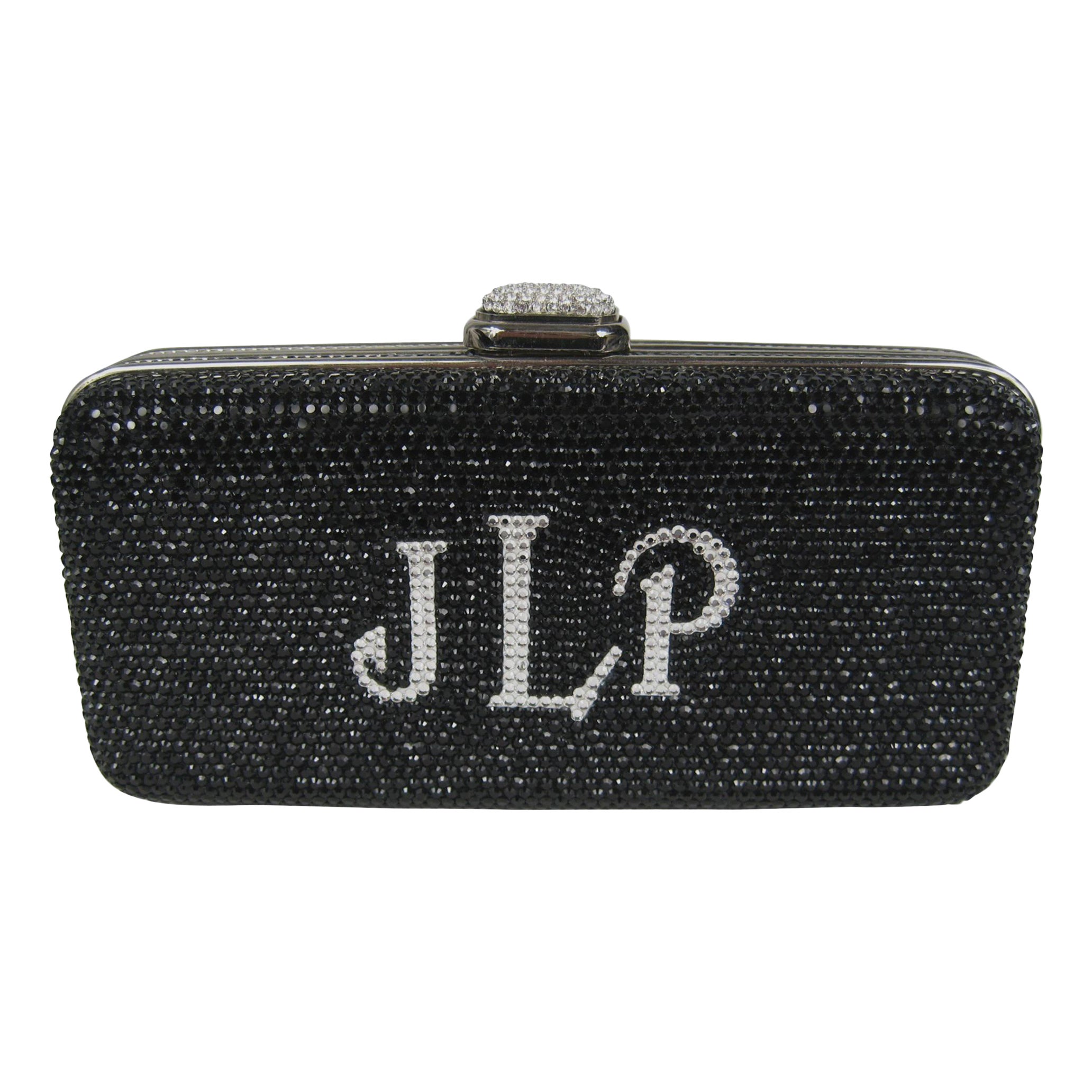 Judith Leiber JLP - Pochette minaudire double face noire et argente, neuve avec tiquette en vente