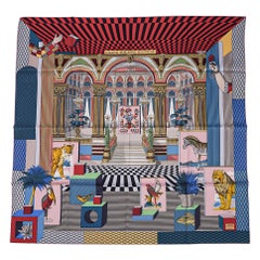 Hermes Grand Theatre Nouveau Scarf Bleu /Vieux Rose/ Vert Silk 90