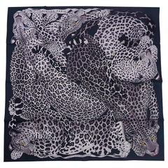 Hermes Lazy Leopardesses Scarf Vert Noir/ Gris Silk 90 New w/Box