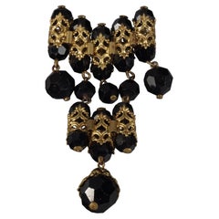 Vintage Mid Century Cascading Filigree Black Beads Brooch
