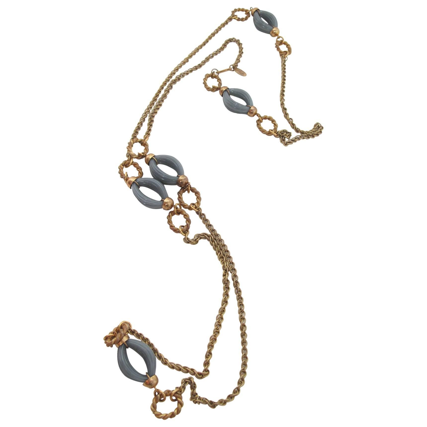 Miriam Haskell Goldtone Chain Necklace with Grey Ovals