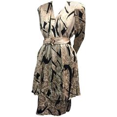 1980s Saint Romei Abstract Calligraphy-Inspired Silk Dress and Duster Ensemble 9