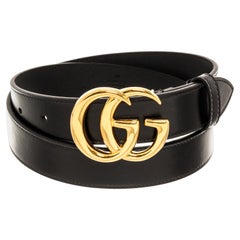 Gucci Black Leather GHW GG Thin Belt 80
