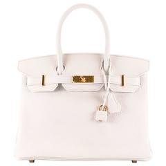 Hermes Birkin 30 T. Clemence Leather 01 White Color Gold Hardware 2016