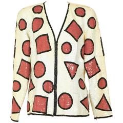Vintage 1990s Oleg Cassini Sequins Blazer Jacket