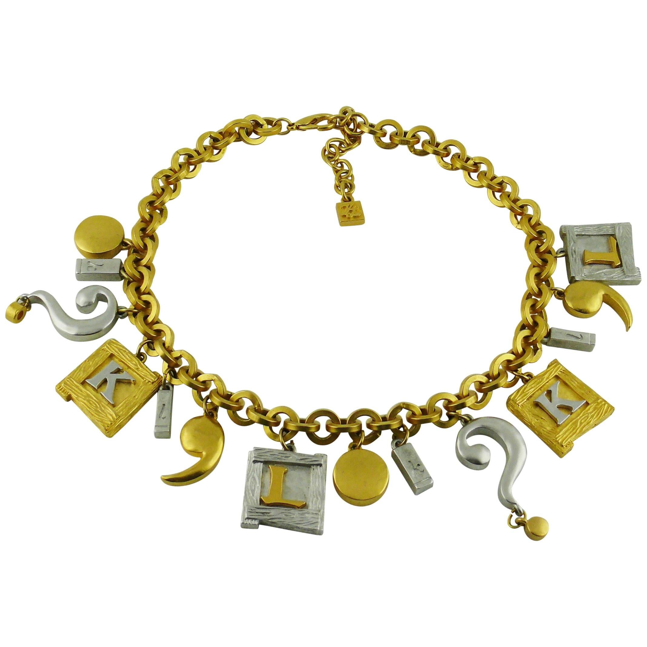 Karl Lagerfeld Vintage Two Tone Charm Necklace For Sale