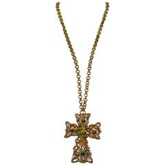 Christian Lacroix Vintage Massive Jewelled Cross Pendant Necklace Rare