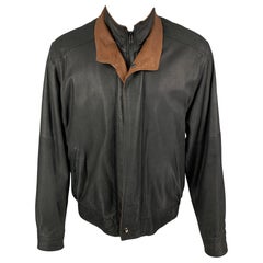 REMY Size 40 Black Brown Contrast Stitch Leather Zip Up Jacket