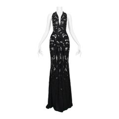 Roberto Cavalli  Black Gown With Silver & Black Sequin