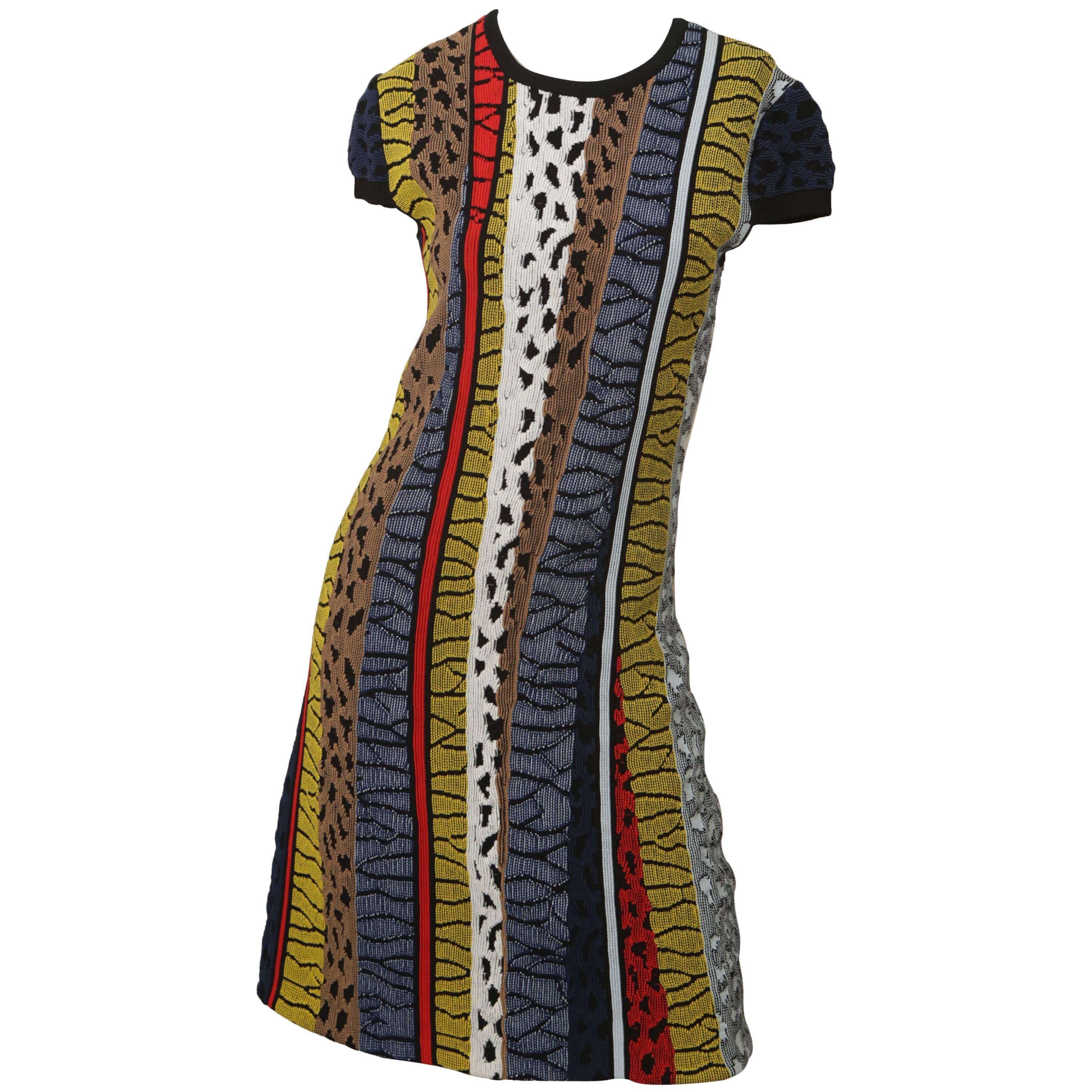 Fendi Cap-Sleeve Multi-Patterned Flare Dress